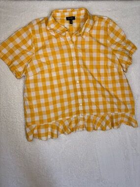 Plus size Preppy Jessica Simpson Butter Yellow and White Gingham Shirt Size 3XL